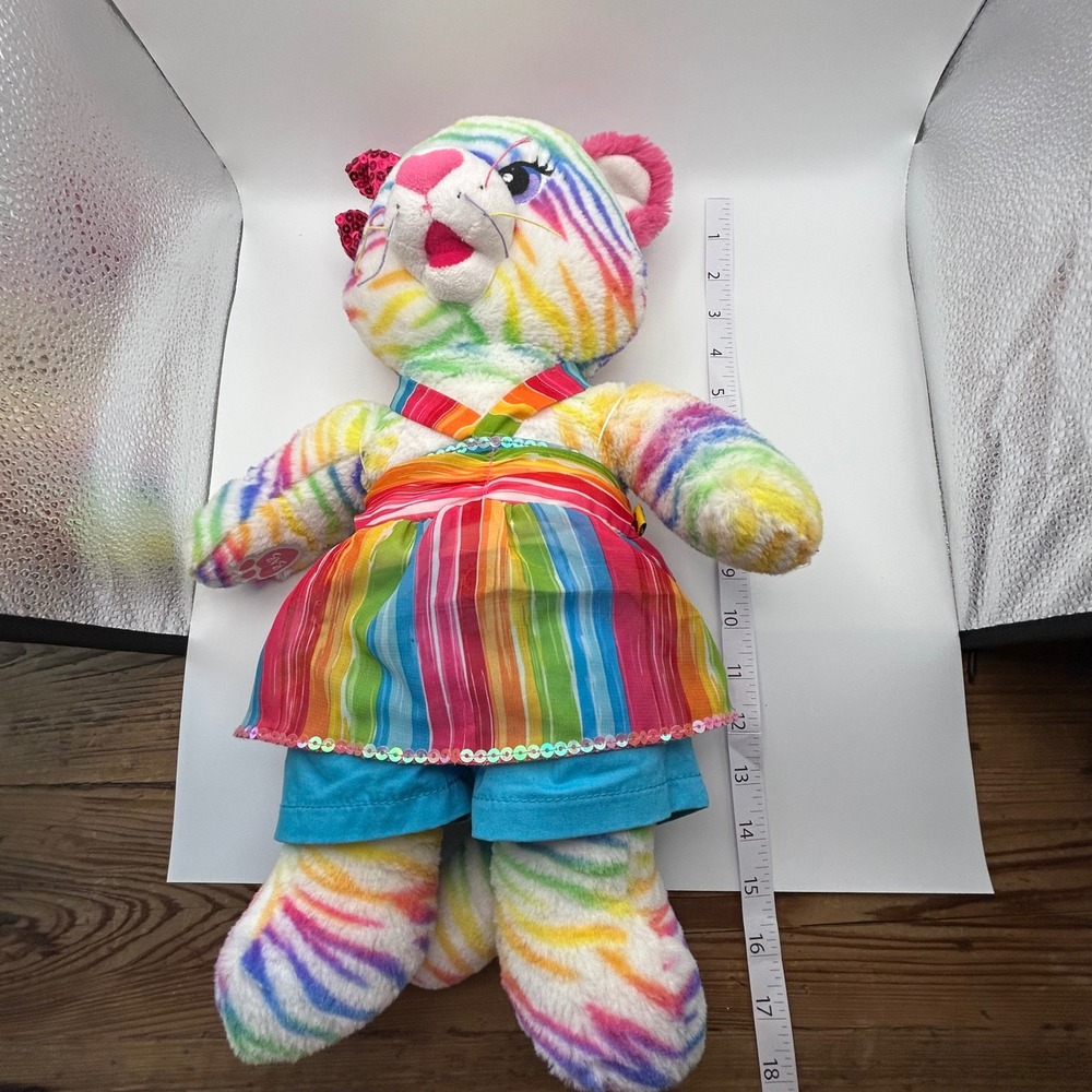 Build A Bear Rainbow Zebra Striped Cat Plush Pink Bow Outfit Clothes BAB - Picture 7 of 7